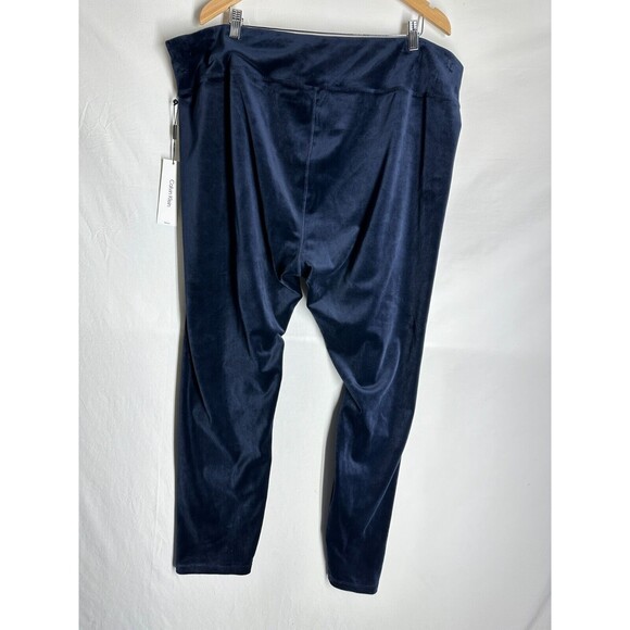 NWT Calvin Klein Women's Velvet Velour Pull On Pants Wide Leg Blue Plus Size 3X - Picture 2 of 7